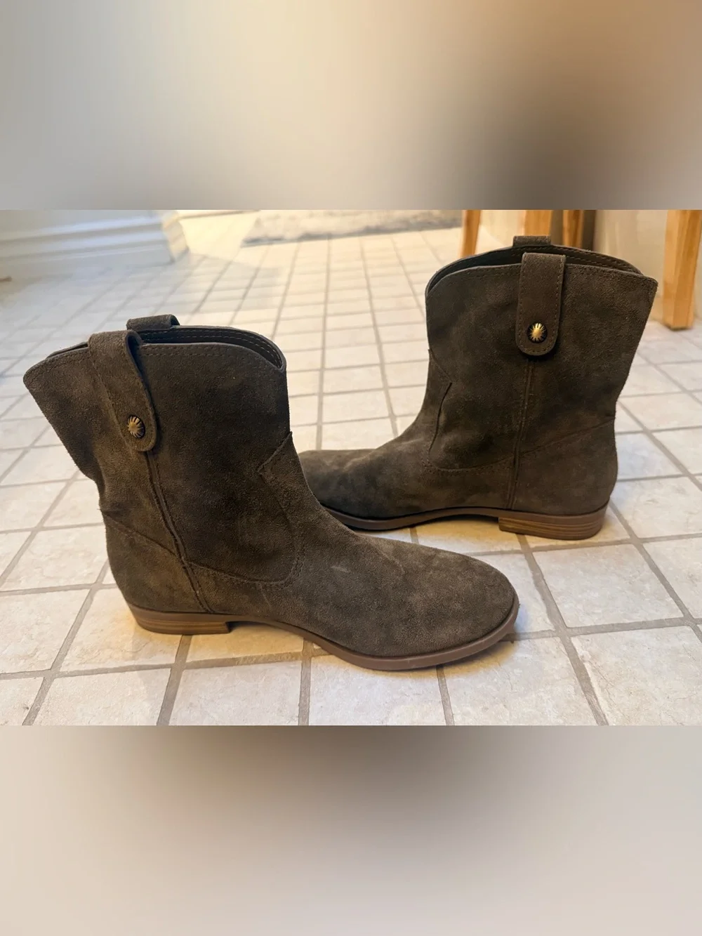 Women’s Bass brand Soft Suede Ankle Boots - Olive / Taupe - size 6